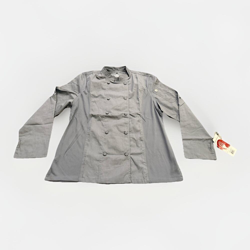 Chef Works Unisex Gray Chef Coat Button Roll Tab Long Sleeves Shirt Size L NWT
